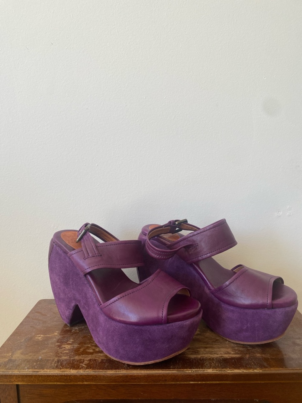 Purple Suede Platform Wedge Sandals - Picture 4 of 8